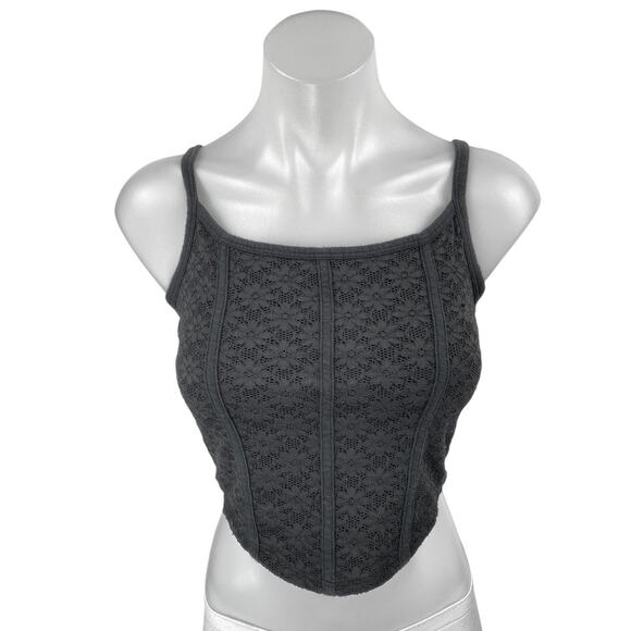 Hollister Black Sleeveless Floral Lace Corset Bustier Cami Tank Crop Top Size S - Picture 1 of 4